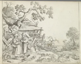 Paisaje con un granjero y su esposa. Paisajes con figuras (título de serie) Espejo de la Naturaleza y Escuela de Dibujo (...) (título de la serie)