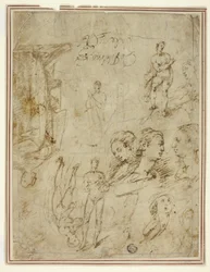 Bocetos de figuras y cabezas