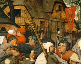 Baile de los campesinos. La bandera indica un burdel (pintura sobre madera de roble)