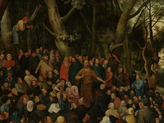 Detalle de San Juan predicando a la multitud (óleo sobre tabla)
