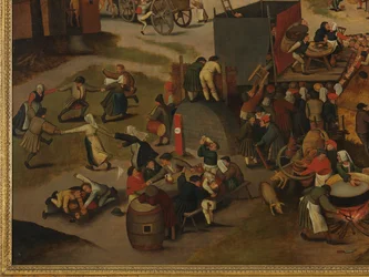 Festival de un pueblo, con una representación teatral y una procesión en honor a San Huberto y San Antonio