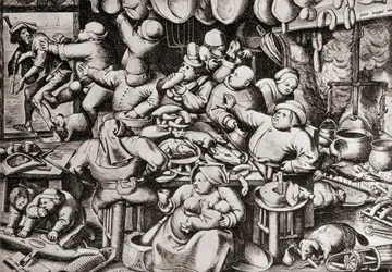 Mendigo siendo expulsado de la cocina de un hombre rico, en el siglo XVI