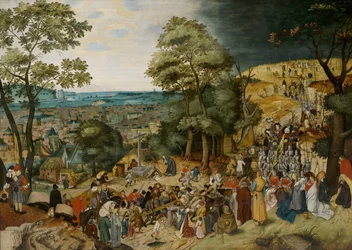 Cristo cargando la cruz por Brueghel, Pieter, el Joven (1564-1638). Óleo sobre tabla, Entre 1598 y 1620, Dimensión : 120x170. Museo Bonnefanten de Maastricht