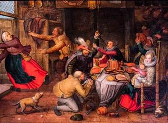 Escena de posada, finales del siglo XVI-principios del XVII (óleo sobre madera)