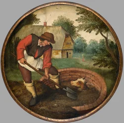 Es demasiado tarde para llenar el pozo después de que el becerro se haya ahogado, c.1594 (óleo sobre tabla)