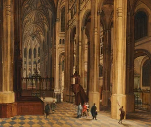 Interior de iglesia (Vista del coro de San Eustaquio, París) (óleo sobre madera)