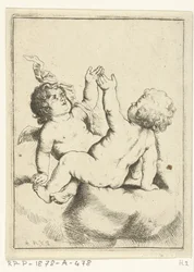 Un ángel y un niño en una nube.