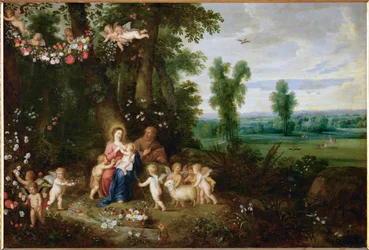 La Sagrada Familia con San Juan Bautista y ángeles (pintura sobre cobre)