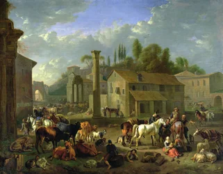 Soldados descansando en una aldea, c.1697 (óleo sobre lienzo)