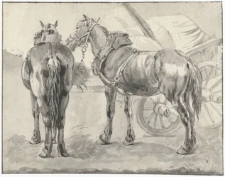 Dos caballos de enganche junto a un carro