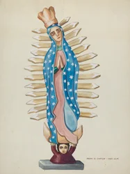 Santo de madera de Guadalupe o Bulto, c.1937 (acuarela sobre cartón)