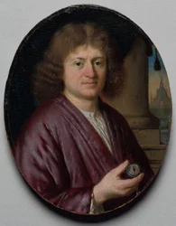 Retrato de hombre con reloj, c. 1665-70 (óleo sobre madera)