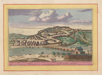 Vista de la ciudad portuguesa de Coimbra Coimbra, o Coimbra, una ciudad en Portugal, en la Monda (título sobre el objeto) Theatrum Hispaniae (...) (título de serie)