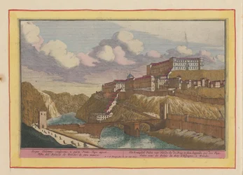 Vista del Alcázar de Toledo El Palacio Real de Toledo; por el Puente para ser visto, tendido sobre el Tajo (título sobre objeto) Theatrum Hispaniae (...) (título de serie)