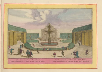 Iglesia de Pablo el Ermitaño en los jardines del Palacio del Buen Retiro en Madrid la Eremitagia de San Pablo, en Retiro; en Madrid (título sobre objeto) Theatrum Hispaniae (...) (título de serie)