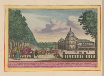 Palacio Real de Aranjuez Aranguez, Koninklyk Lusthof, a siete millas de Madrid (título sobre objeto) Theatrum Hispaniae (...) (título de serie)