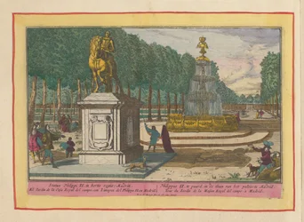 Estatua ecuestre de Felipe II en el jardín del palacio de Madrid. Felipe II a caballo en el jardín del palacio de Madrid. Theatrum Hispaniae (...)