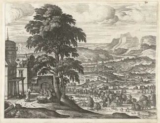 Abraham alimenta a los tres ángeles. Paisajes con la historia de Abraham (título de la serie)