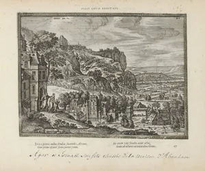Landschap met de verdrijving van Hagar en Ismaël puerta Abraham Hijos adoptivos de lucus (título sobre objeto) Los emblemas sagrados y las principales historias de ambos testamentos (Oude Testament) (título de la serie) Imágenes y figuras de libros (título