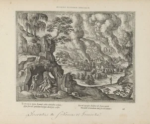 Vernietiging van Sodoma en Gomorra / Lot en zijn dochters Monumento eterno de la justicia (título sobre objeto) Los emblemas sagrados y las principales historias de ambos testamentos (Oude Testament) (título de la serie) Imágenes y figuras de libros (títul