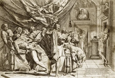La muerte de Catón el Viejo (Marco Porcio Catón) o Catón el Censor (234-149 a. C.) de Pietro Testa, 1648