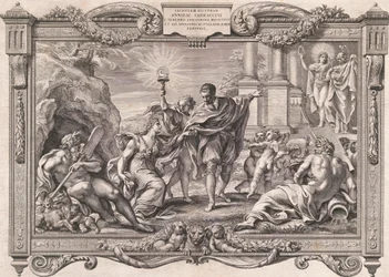 Annibale Carracci presenta la pintura a Apolo y Minerva, 1674
