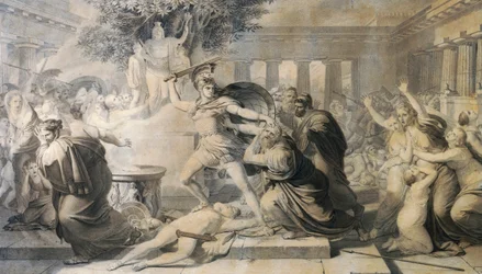 Muerte de Príamo, de Pietro Benvenuti (1769-1844), grabado a partir de un cuadro de 1811