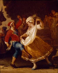Escena de baile y fiesta popular en Nápoles, detalle de la tarantela (tarantela, tarantela), siglo XVIII, Nápoles, Museo Nazionale di San Martino