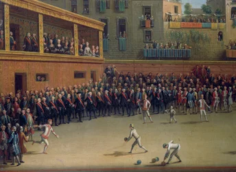 El juego de balón, por Pietro Fabris (activo 1768-1778), detalle, Italia