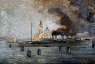 Iglesia de San Justo en Venecia, de Pietro Fragiacomo (1856-1922), óleo sobre tabla, 39x58 cm
