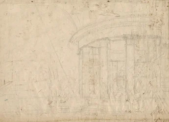 Fantasía arquitectónica sobre un templo redondo cerrado con un ambulatorio (verso), c.1792 (grafito)
