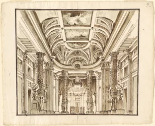 Fantasía de un Gran Salón con Columnas de Tejido de Cesta
