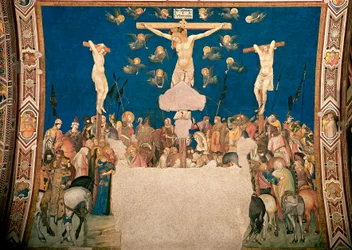 Fresco de la Crucifixión de Pietro Lorenzetti (c. 1280/5-1348), 1335-1340, Basílica de San Francisco, iglesia inferior, Asís