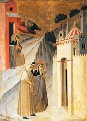 San Juan ordena a la bendita construir un convento en Florencia, azulejo en el retablo de la Beata Humildad