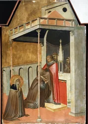 Ugolotti toma el hábito monástico (detalle del políptico vida de Santa Humildad)