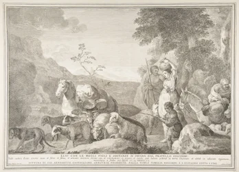 Esaú y su familia separándose de Jacob
