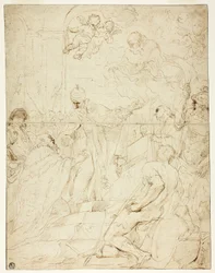 Santo apareciendo al gobernante (recto); Putto volador (verso)