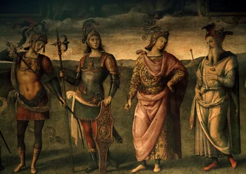 Leonidas Lacedemonio, Horacio Cocles, Publio Escipión, Pericles de Atenas, Alegorías de la Fortaleza y la Templanza con Seis Héroes Antiguos