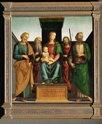 Virgen con los santos Pedro, Juan Evangelista, Juan Bautista y Pablo (óleo sobre madera de álamo)