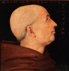 Retrato de Don Biagio Milanesi, General de la Orden de la Abadía de Vallombrosa. Perfil de un monje del monasterio de Vallombreuse. Pintura de Pietro Vannucci, llamado el Perugino