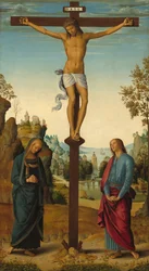La crucifixión con la Virgen, San Juan, San Jerónimo y Santa María Magdalena [panel central]