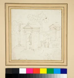 Pintura de paisaje con arquitectura