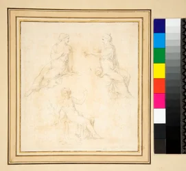 Tres figuras femeninas sentadas