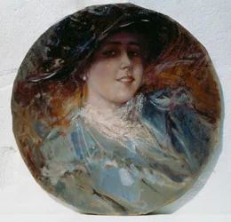 Sonrisa radiante, de Pietro Scoppetta (1863-1920), óleo sobre lienzo aplicado sobre cartón, 37,5 cm