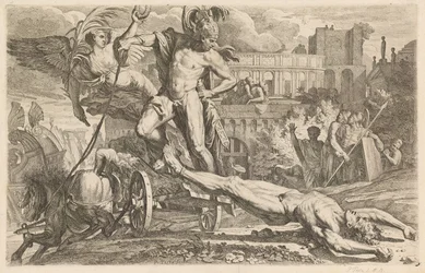Aquiles arrastrando el cuerpo de Héctor alrededor de las murallas de Troya