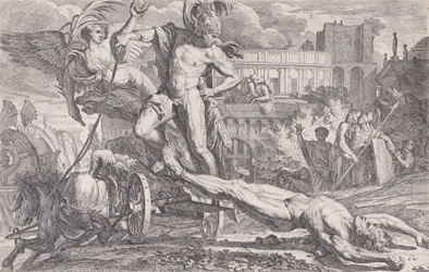 Aquiles arrastrando el cuerpo de Héctor alrededor de las murallas de Troya, 1648-50