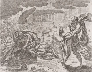 El diluvio, figuras siendo sacadas del agua, ca. 1640-42