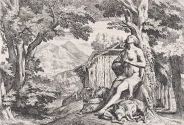 El hijo pródigo entre los cerdos, de una serie de cuatro grabados, ca. 1645