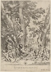 Joven mujer, rodeada de cupidos (El jardín de la caridad, versión vertical)