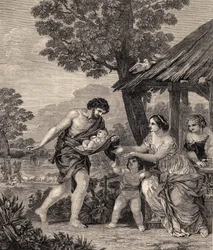 Rómulo y Remo. Grabado después de la pintura de Pietro da Cortone. Grabado de 1860.